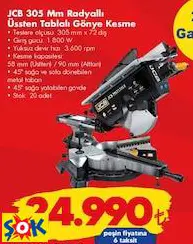 JCB 305 MM RADYALLI ÜSSTEN TABLALI GÖNYE KESME